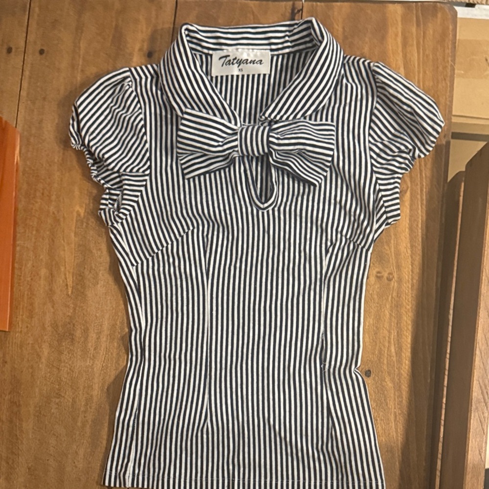Tatyana Striped Blouse with Bow Accent